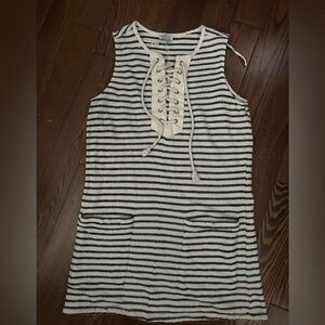 Zara Navy and Cream Lace-Up Top